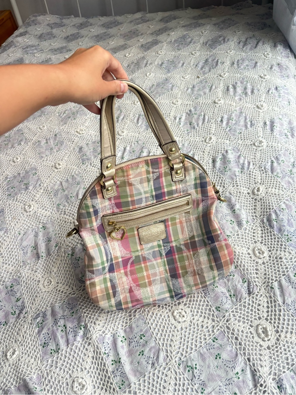 Y2K Coach Poppy Daisy Madras Plaid Bowling Shoulder Bag